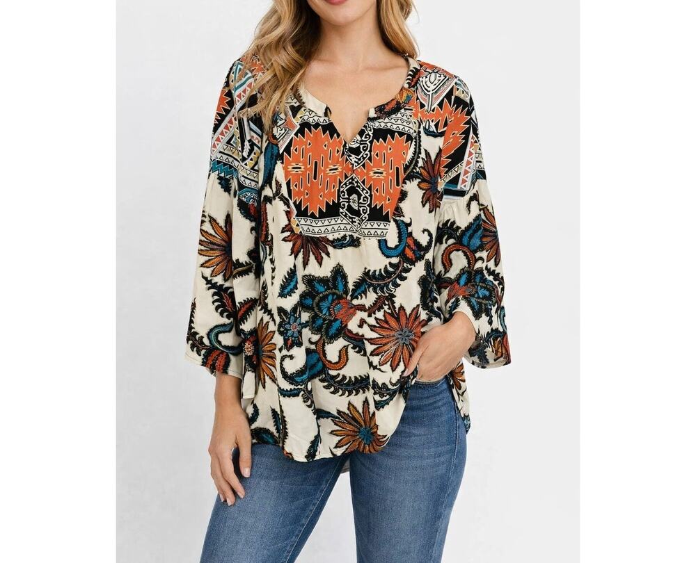 Fig and Flower Anthropologie Women’s Size M Multicolor Spring Top Blouse EUC